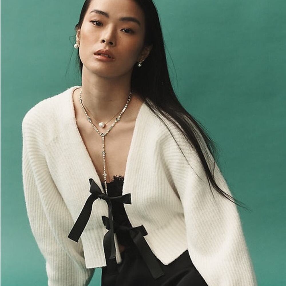 Anthropologie Rhea Bow-Front Crop Cardigan